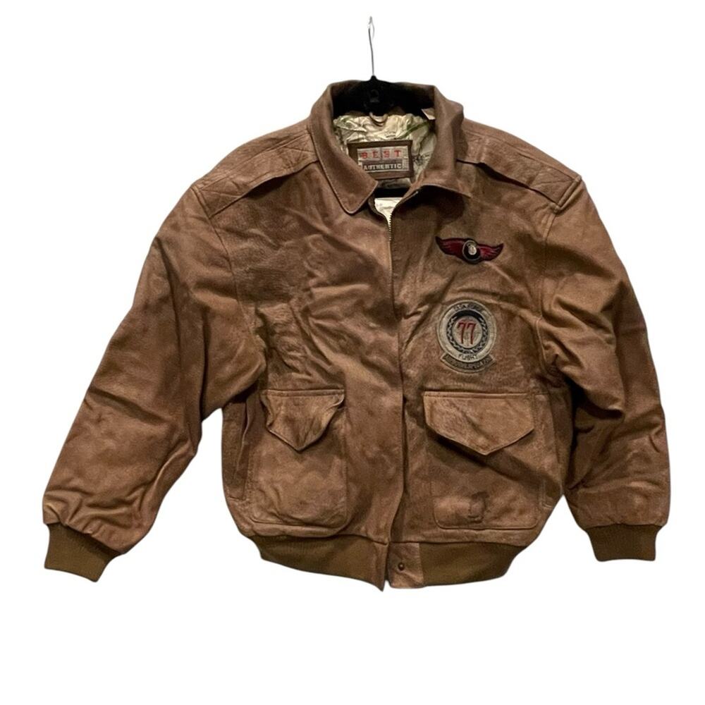 Vintage Leather Pilot Bomber Jacket M Patches F-4 Phantom 77 Task Force Airborne